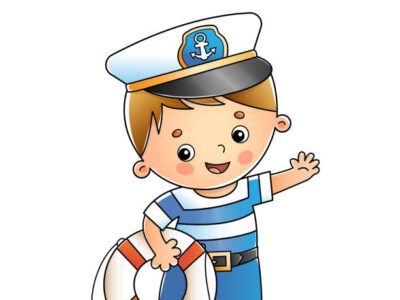 Cartoon sailor or seaman with lifebuoy. Profession. Colorful vector illustration for kids.